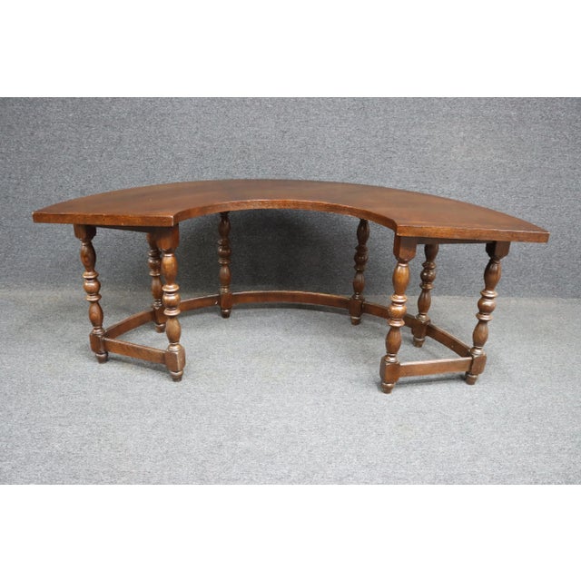 Wood Oak English Demi-Lune Desk For Sale - Image 7 of 9