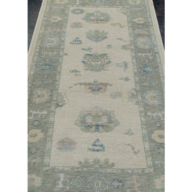 Turkish Oushak Rug Green & Blue Handwoven Wool Rug 3'2" X 6' For Sale In Houston - Image 6 of 11