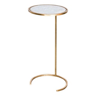 Matthew Izzo Home Monaco Gold Leaf and Round Mirror Top Drinks Table For Sale