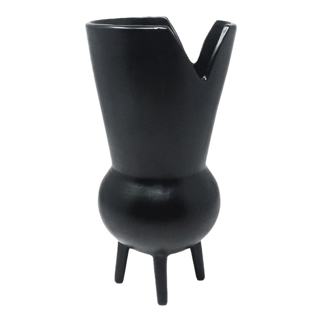 1990s Italian Bucchero Ceramic "Gubbio" Split-Rim Vessel by Gio Ponti for Neoponti/Costantino For Sale
