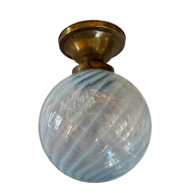 Phoenix Glass Large Vintage Phoenix Swirl Globe Ceiling Light on Original Brass Holder For Sale - Image 4 of 6