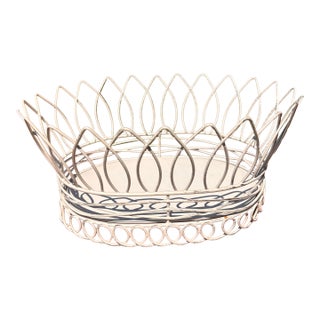 1980s French Country White Wire Basket Cachepot Planter For Sale