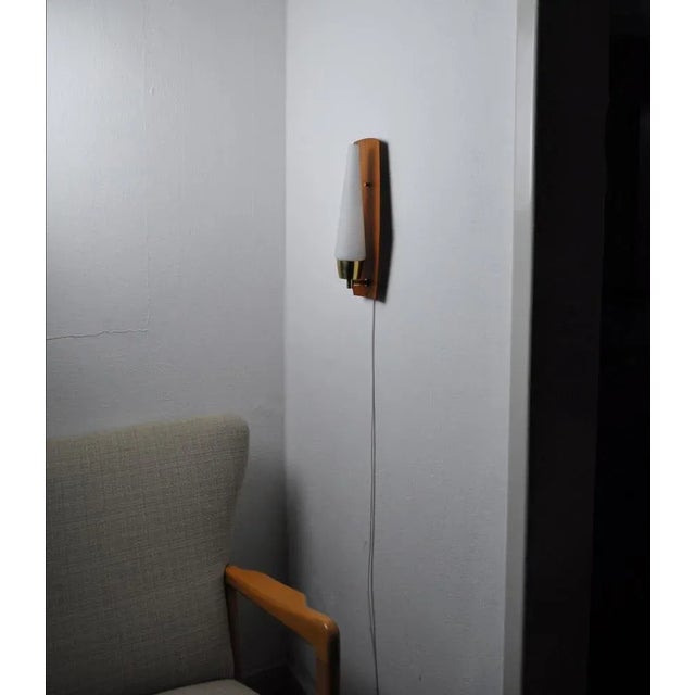 Metal Scandinavian Modern Wall Light in Teak with Brass and Opaline Glass, Denmark, 1960s For Sale - Image 7 of 13