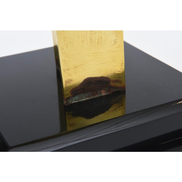 Vintage Van Teal Brass Ribboned Sculpture on Black Wood Base, 1970's For Sale - Image 11 of 12