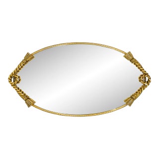 Vintage Hollywood Regency Brass Rope and Tassel Mirror Oval Tray For Sale