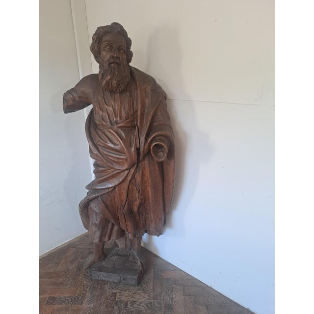 Wood Large Continental Carved Oak Figure of an Apostle, 1590 For Sale - Image 7 of 7