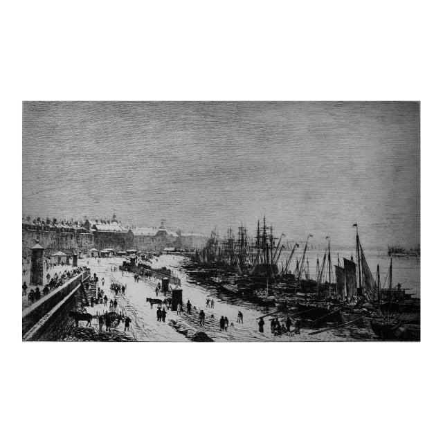 The Port Of Bordeaux, France In Winter: A 19th C. Etching by Maxime Lalanne, 1868 For Sale