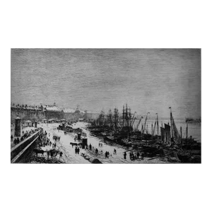 The Port Of Bordeaux, France In Winter: A 19th C. Etching by Maxime Lalanne, 1868