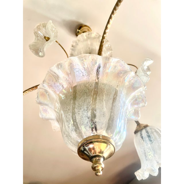 Italian Chandelier with Iridescent Murano Glass Flowers, 1980 For Sale - Image 10 of 14
