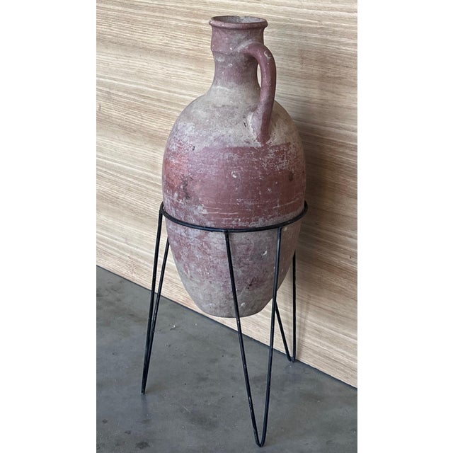 Baroque 1890 Terracotta Amphora Vase or Jar with handle with metal support For Sale - Image 3 of 18