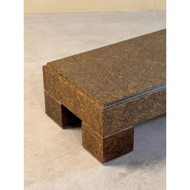 Wood Mid-Century Italian Brass and Veneer Coffee Table, 1970s For Sale - Image 7 of 14