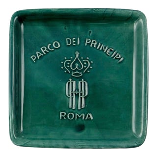 Vintage Parco Dei Principi Hotel Rome Italy Green Ceramic Ashtray Catchall Dish For Sale