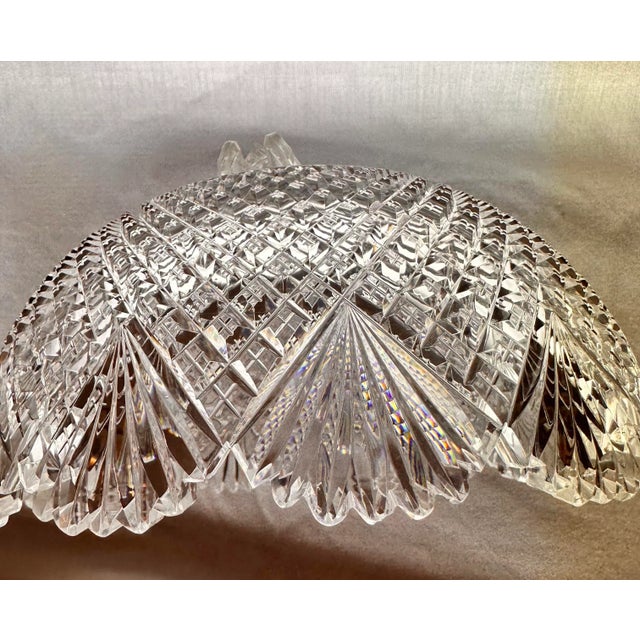 Libbey Glass Co. Antique Crystal Serving Bowl American Brilliant Period Early 20th Century Strawberry Diamond Fan For Sale - Image 4 of 11
