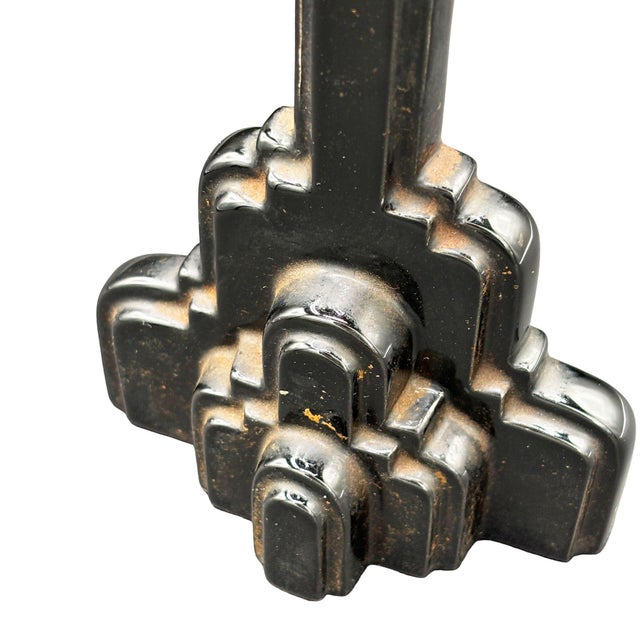 Ceramic 1930s Nude Art Deco Flapper Female Black Ceramic Candleholder Statue by Fritz & Floyd For Sale - Image 7 of 7