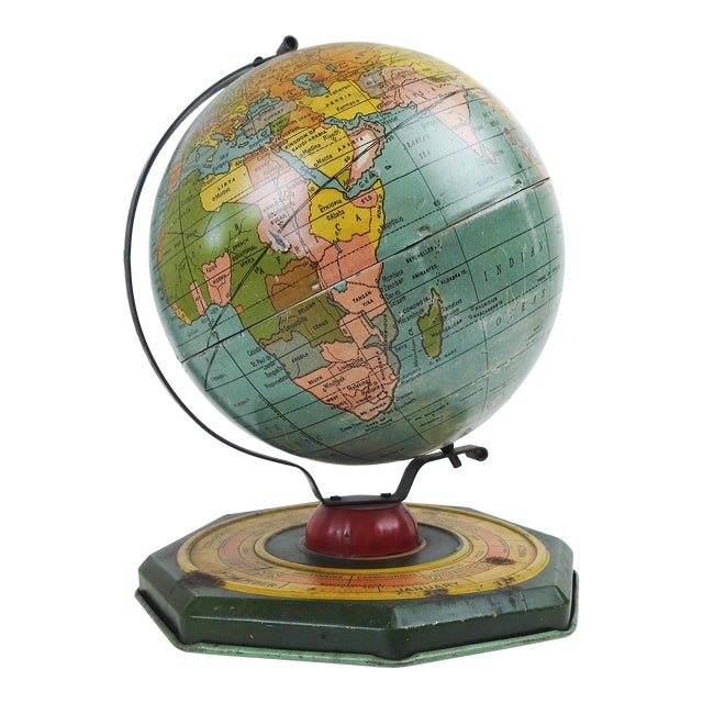 Vintage 1930's Metal Astrological World Globe 6 In For Sale