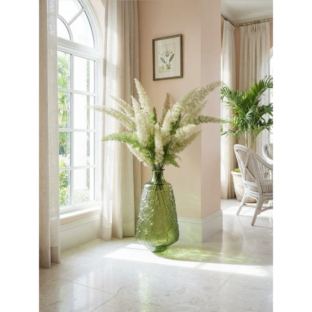 Vintage-Inspired Olive Green Textured Glass Bottle Floor Vase For Sale In West Palm - Image 6 of 12