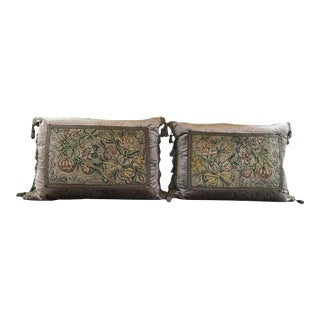 Antique Metallic Embroidered Silk Velvet Pillows, Baroque Style For Sale