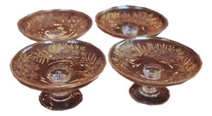 Set of 2 Etched Glass & Enamel Footed Butter Pats