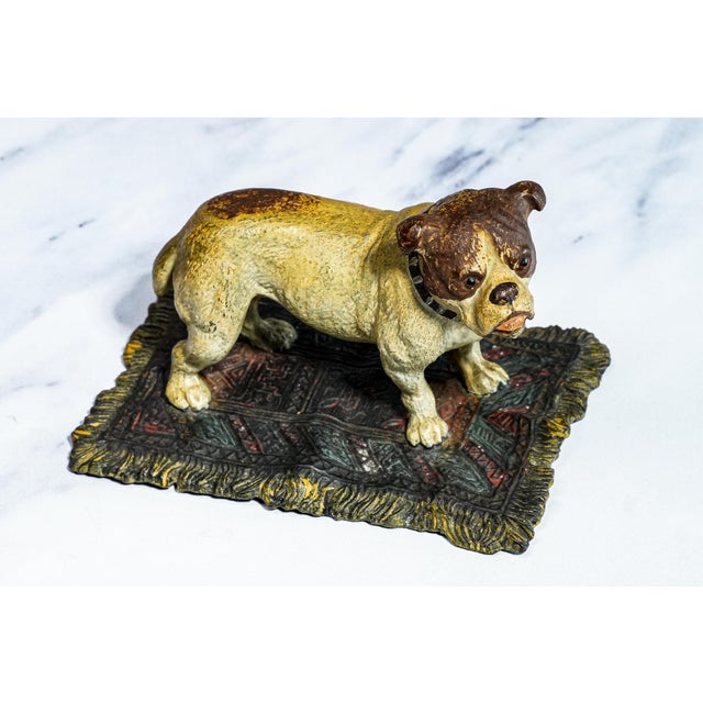 English English Bulldog Figurine Antique Cold Painted Metal Dog Rug Statue Sculpture For Sale - Image 3 of 13