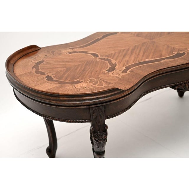 Brown Antique French Inlaid Coffee Table, 1930s For Sale - Image 8 of 9