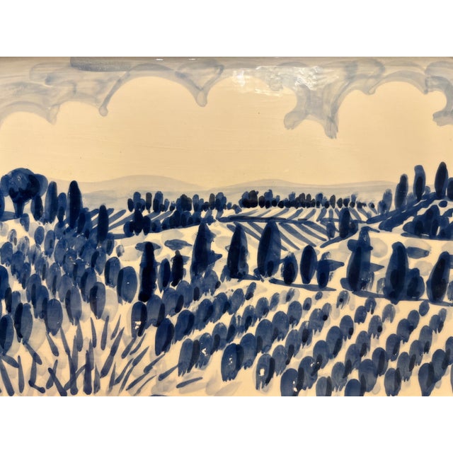 Italian 1980s Large Hand-Painted Italian Ceramic Serving Platter, Blue Landscape For Sale - Image 3 of 4
