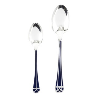 Talisman Blue Lacquer Cutlery Set from Christofle, Set of 24 For Sale