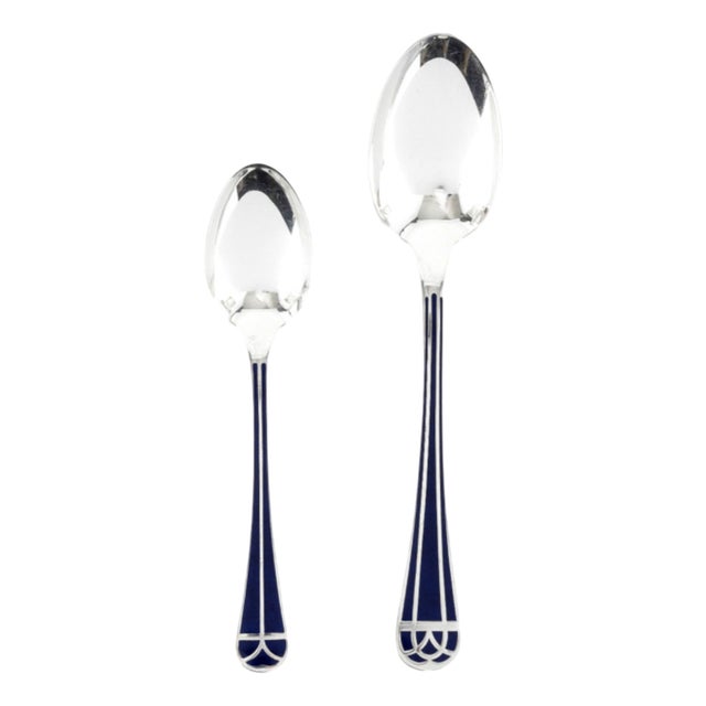 Talisman Blue Lacquer Cutlery Set from Christofle, Set of 24 For Sale