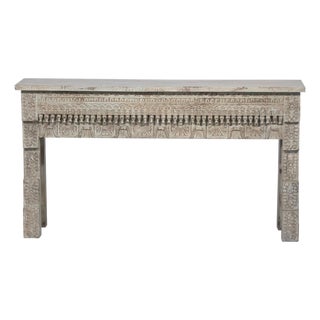 1990s Transitional Modern Hand Carved Solid Wood Console Table For Sale