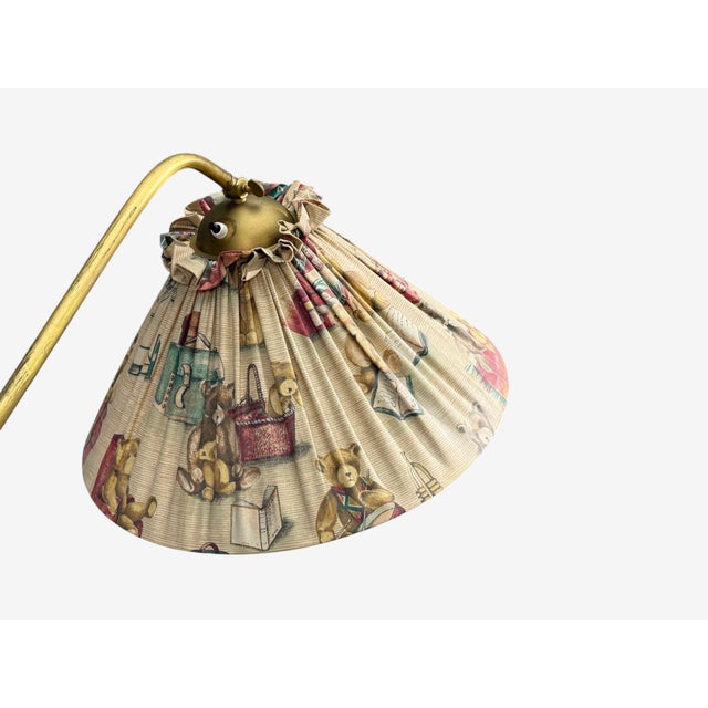 Wood 1940s Swedish Modern, Floor Lamp, Elm, Brass, Cord, Beige Fabric For Sale - Image 7 of 12