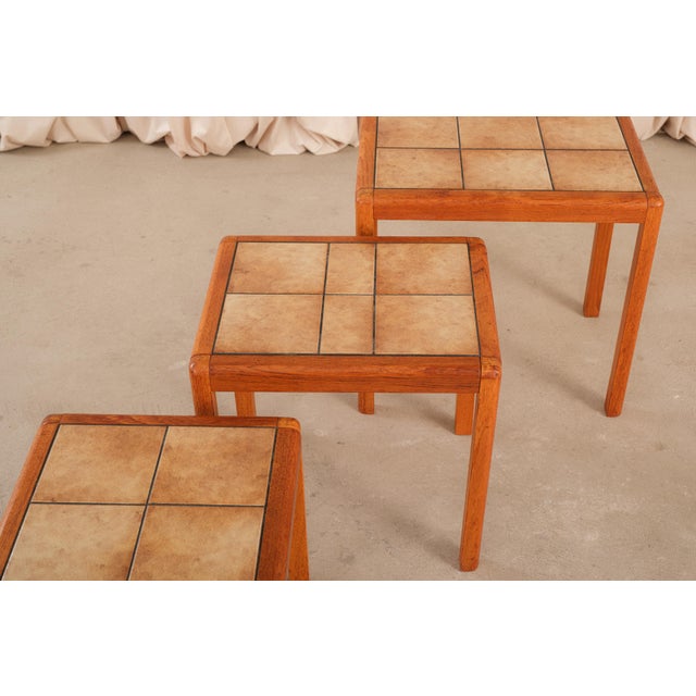 Danish Modern Teak Nesting Tables, Ceramic Tile Tops, 1960s Style For Sale - Image 14 of 15