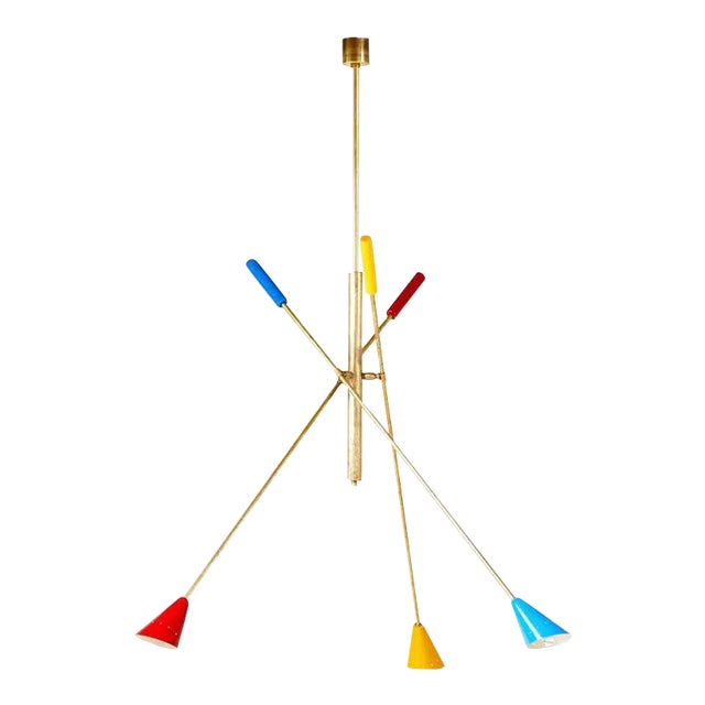 Italian Brass Ceiling Light With Articulated Arms For Sale