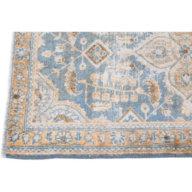 1960s Vintage Malayer Shabby Chic Handmade Floral Navy Blue Wool Rug For Sale - Image 4 of 8