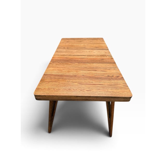 Vintage Mid-Century Modern Solid Oak Extendable Dining Table With 2 Leaves For Sale - Image 10 of 11