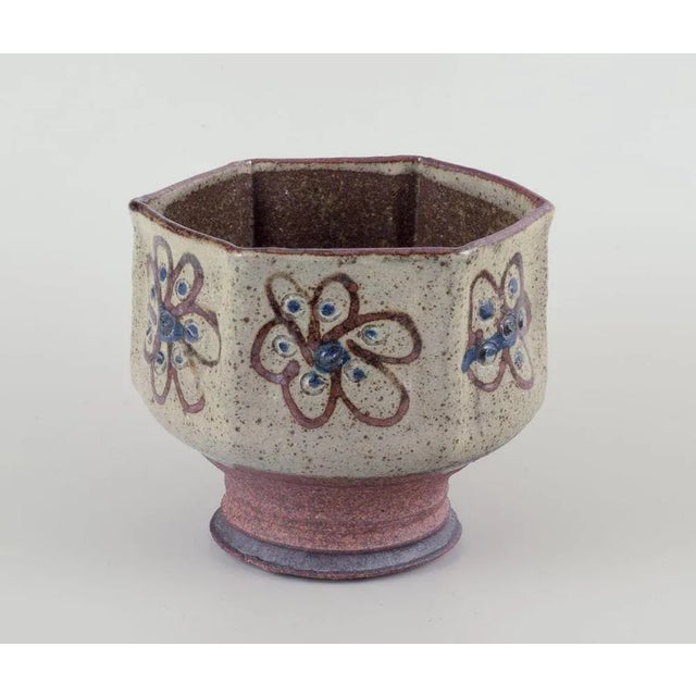 Beige Hexagonal Ceramic Vase in Raku Technique from Birgit Krog, 1970s For Sale - Image 8 of 8