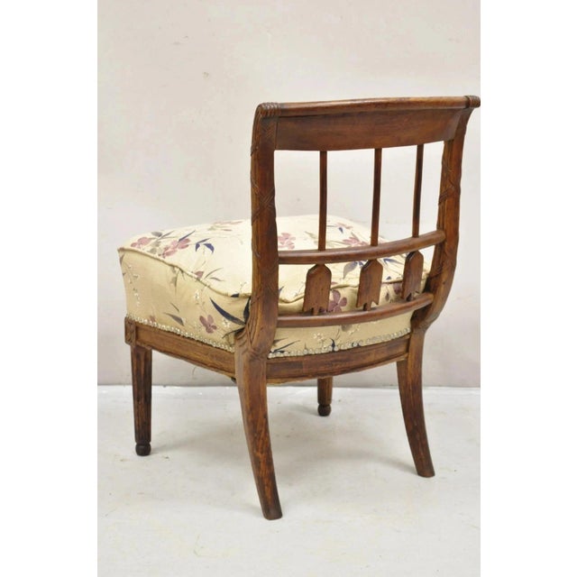 Brown Antique Italian Neoclassical Style Carved Arrow Walnut Low Boudoir Slipper Chair For Sale - Image 8 of 12