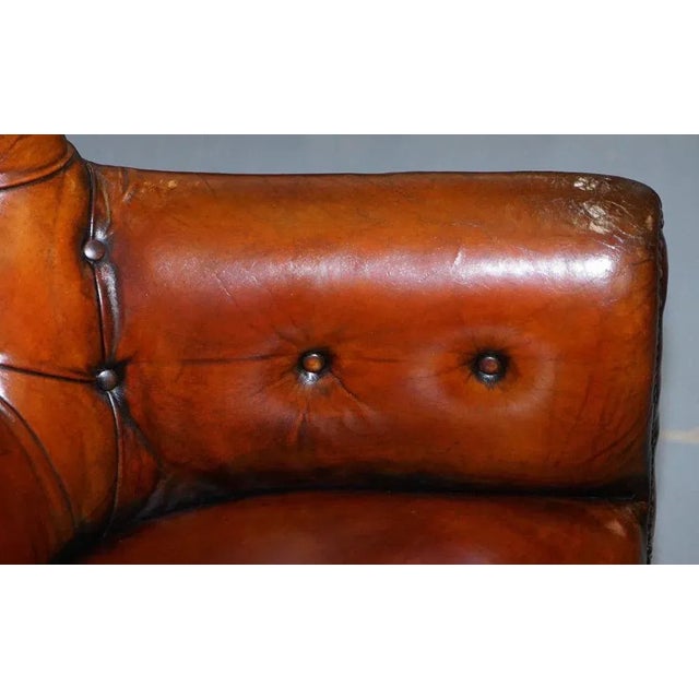 Wood Regency Chesterfield Brown Leather Porters Armchair in the Style of Gillows For Sale - Image 7 of 13