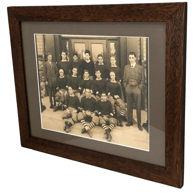 Antique Circa 1912 Boston Massachusetts High School Football Team Authentic Photograph in Walnut Wood Frame For Sale - Image 9 of 13