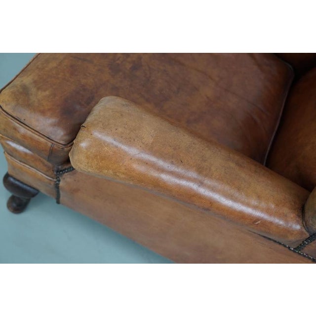 Set of Vintage Dutch Cognac Leather Club Chair and Ottoman For Sale - Image 15 of 18