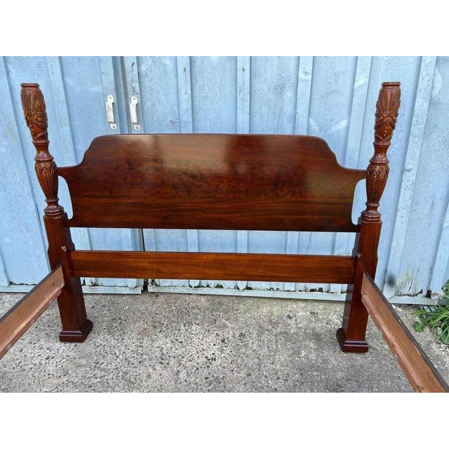 Wood Hickory Chair Co Solid Cherry Rice Carved Four Poster Queen Bed Frame For Sale - Image 7 of 8