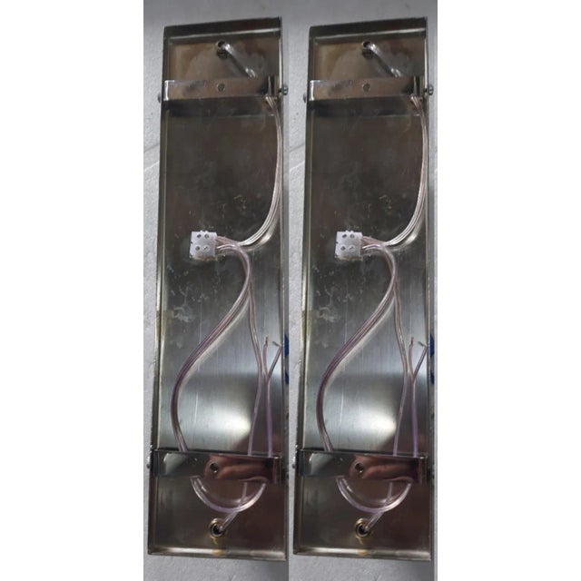 Vintage Art Deco Rod Ship Light Skyscraper Lamp Wall Sconces in Nickel Brass & Amber Glass - a Pair For Sale - Image 6 of 7