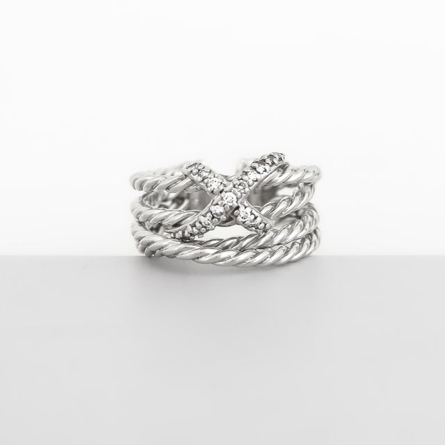 David Yurman Sterling Silver & Diamond Crossover X Ring For Sale In Philadelphia - Image 6 of 15