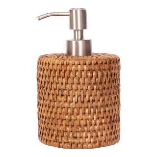 Artifacts Rattan Stainless Steel Polished Finish Soap Pump Dispenser in Brown For Sale