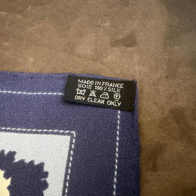 A 2000s Monsieur Et Madame Blue Silk Square Scarf by Hermès For Sale - Image 12 of 14