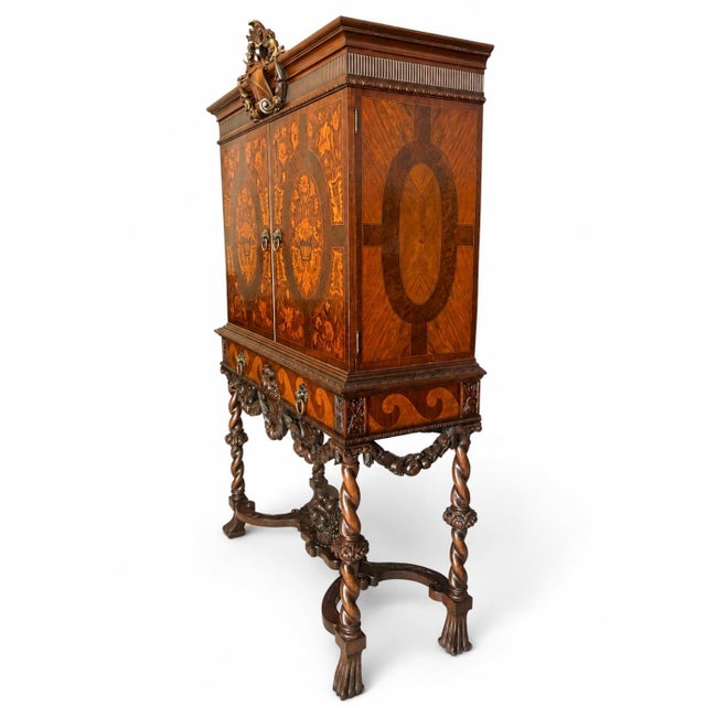 Early 20th Century Empire Mfg. Co. Victorian Revival Marquetry Cabinet With Barley Twist Legs For Sale - Image 4 of 5