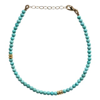 Birthstone December Turquoise Gold Bead Bracelet For Sale