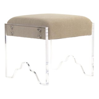 Addie Acrylic Stool with Tan Linen Seat For Sale