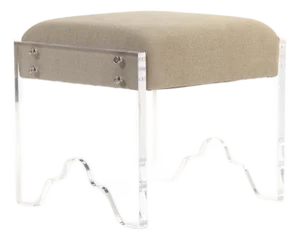 Addie Acrylic Stool with Tan Linen Seat