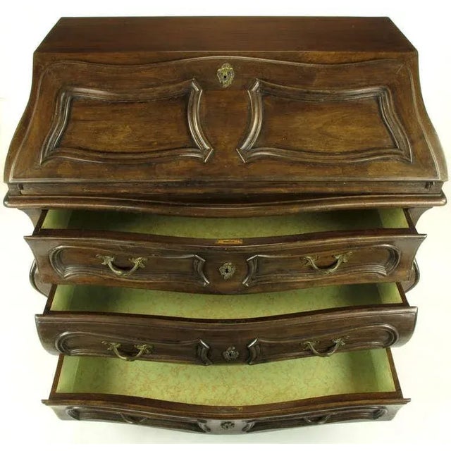 Italian Walnut Drop-Front Bombe Secretary in Louis XV Style For Sale - Image 4 of 11