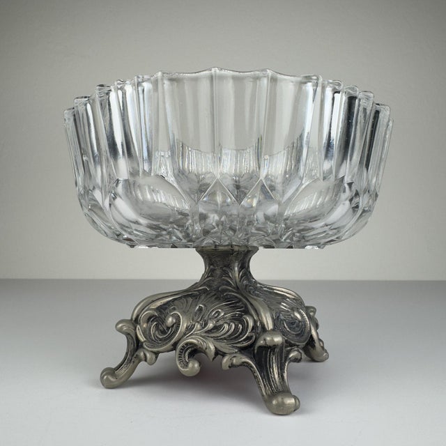 Metal Vintage Crystal Glass Bowl with Metal Base from Fadalti, Italy, 1960s For Sale - Image 7 of 15