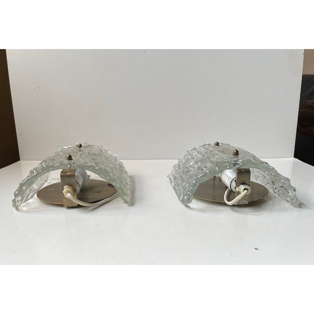 Metal Crystal Ice Glass Wall Sconces by Carl Fagerlund for Orrefors, 1960s, Set of 2 For Sale - Image 7 of 8